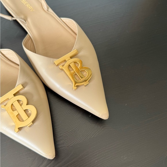 Burberry Anderton TB Monogram Leather Slingback Point-Toe Ballerina Flat SZ 37 - Picture 6 of 9